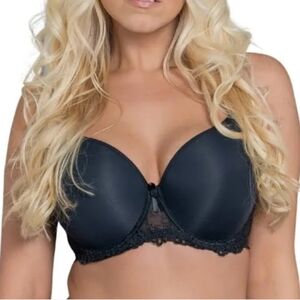Fit Fully Yours Elise Moulded T-Shirt Underwire Bra Black Lace 32F 32DDD Sexy